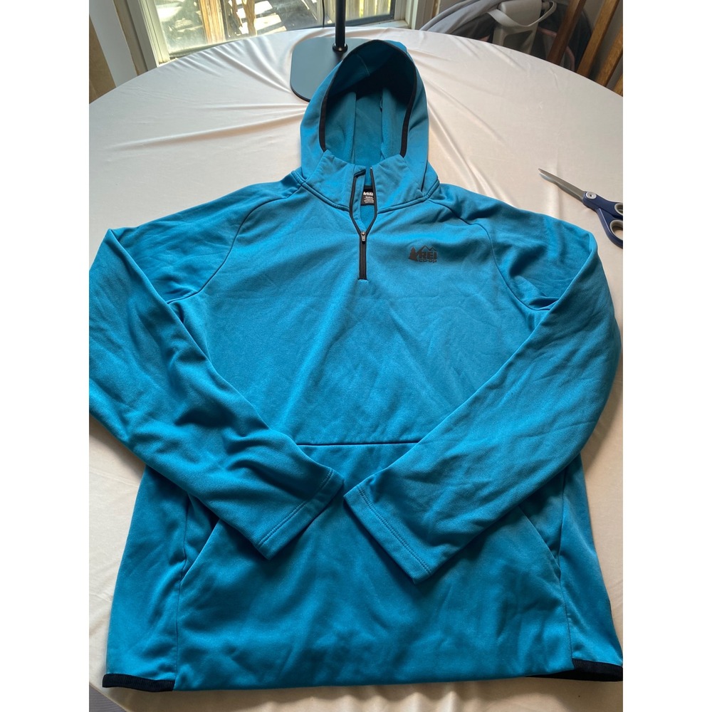 REI Co-op Mens Quarter Zip Fleece Hoodie Teal Blue Activewear Pullover Medium